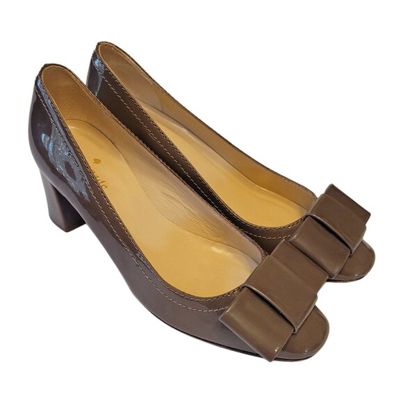 Kate Spade Dijon Bow Patent Leather Block Heel Pumps - Picture 3 of 7